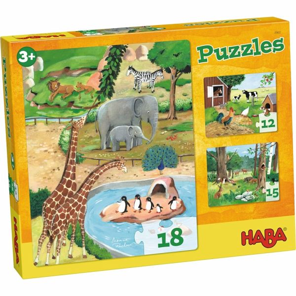HABA 4960 - Puzzles Tiere, Kinderpuzzles ab 3 Jahren mit 3 Puzzle-Motive -  Bei bücher.de immer portofrei