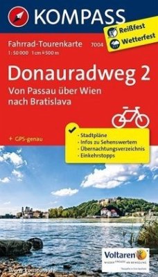 Fahrrad-Tourenkarte Donauradweg 2, Von Passau über Wien nach Bratislava