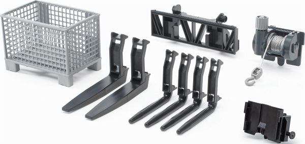 BRUDER Zubehör - Gitterpalette, Seilwinde und Frontladergabeln