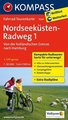 KOMPASS Fahrrad-Tourenkarte Nordseeküstenradweg 1, von der holländischen Grenze nach Hamburg, 1:50.000