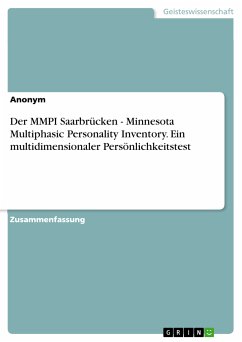 Der MMPI Saarbrücken - Minnesota Multiphasic Personality Inventory. Ein multidimensionaler Persönlichkeitstest (eBook, PDF)