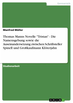 Thomas Manns Novelle "Tristan" - Die Namensgebung sowie die Auseinandersetzung zwischen Schriftsteller Spinell und Großkaufmann Klöterjahn (eBook, PDF)