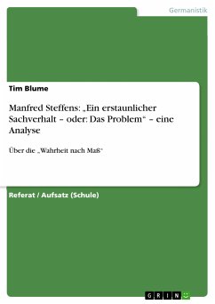 Manfred Steffens: „Ein erstaunlicher Sachverhalt – oder: Das Problem&quote; – eine Analyse (eBook, PDF)