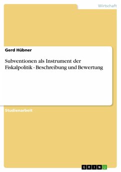 Subventionen als Instrument der Fiskalpolitik - Beschreibung und Bewertung (eBook, PDF)