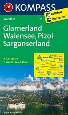 KOMPASS Wanderkarte 126 Glarnerland - Walensee - Pizol - Sarganserland 1:40.000