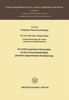 Der Einfluß organischer Glanzzusätze auf die Korrosionsbeständigkeit galvanisch abgeschiedener Nickelüberzüge - Kloetz, Gerhard