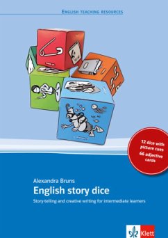 12 dice with picture cues, 66 adjective cards / English story dice