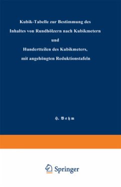 Kubik-Tabelle zur Bestimmung des Inhaltes von Rundhölzern nach Kubikmetern und Hundertteilen des Kubikmeters, mit angehängten Reduktionstafeln - Behm, Heinrich