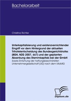 Unterkapitalisierung und existenzvernichtender Eingriff vor dem Hintergrund der aktuellen Trihotelentscheidung des Bundesgerichtshofes (BGH, NZG 2007, 667) und der geplanten Absenkung des Stammkapitals bei der GmbH (eBook, PDF) - Richter, Christina