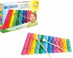 Bino 86554 - Musico Xylophon 12-Ton mit 2 Klöppeln, regenbogenfarbig, Holz, Länge: 33 cm, Genius Kid