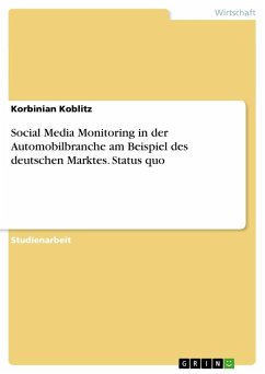 Social Media Monitoring in der Automobilbranche am Beispiel des deutschen Marktes. Status quo - Koblitz, Korbinian