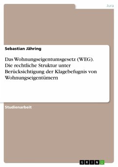 Das Wohnungseigentumsgesetz (WEG). Die rechtliche Struktur unter Berücksichtigung der Klagebefugnis von Wohnungseigentümern - Jähring, Sebastian