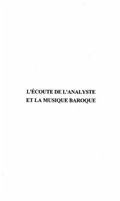 Cover ecoute de l'analyste et la musique baroq (eBook, PDF)