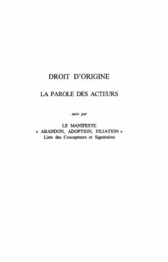 Cover Droit d'origine: la parole desacteurs (eBook, PDF)