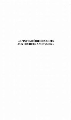 Cover Intemperie: des mots aux sources anonyme (eBook, PDF)