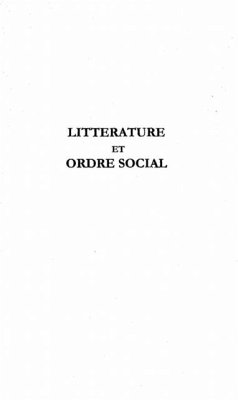 LITTERATURE ET ORDRE SOCIAL (eBook, PDF)