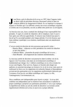 Espace et societes no. 110/111 (eBook, PDF) Espace et societes no. 110/111 (eBook, PDF)