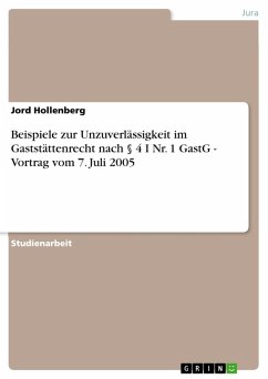 Beispiele zur Unzuverlässigkeit im Gaststättenrecht nach § 4 I Nr. 1 GastG - Vortrag vom 7. Juli 2005 (eBook, ePUB) - Hollenberg, Jord