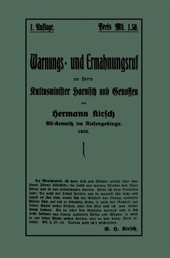 Warnungs- und Ermahnungsruf an Herrn Kultusminister Haenisch und Genossen