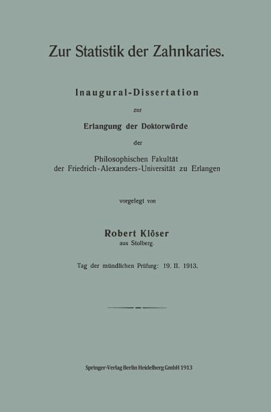 Zur Statistik der Zahnkaries Zur Statistik der Zahnkaries