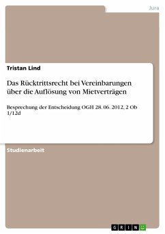 Das Rücktrittsrecht bei Vereinbarungen über die Auflösung von Mietverträgen (eBook, PDF) - Lind, Tristan