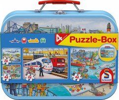 Schmidt 56508 - Verkehrsmittel, Puzzle-Boxim Metallkoffer mit 2x26 und 2x48 Teile