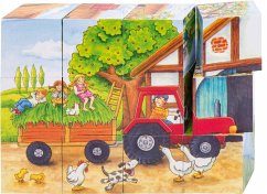Goki 57839 - Würfelpuzzle Jahreszeiten auf dem Bauernhof