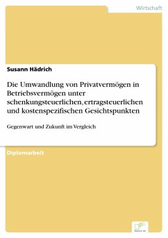 Die Umwandlung von Privatvermögen in Betriebsvermögen unter schenkungsteuerlichen, ertragsteuerlichen und kostenspezifischen Gesichtspunkten (eBook, PDF) - Hädrich, Susann