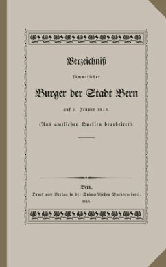 Cover Verzeichniss sämtlicher Burger der Stadt Bern auf 1. Jenner 1848