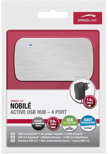 Speedlink NOBILÉ aktiver 4-fach USB 3.0-Hub mit Netzteil ...