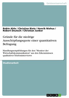 Gründe für die niedrige Ausschöpfungsquote einer quantitativen Befragung (eBook, PDF) - Ahle, Robin; Rietz, Christian; Niehus, Henrik; Deutsch, Robert; Junker, Christian