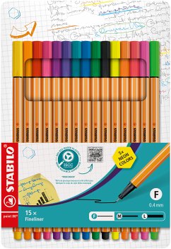 Cover Fineliner - STABILO point 88 - 15er Pack - mit 15 verschiedenen Farben inkl. 5 Neonfarben