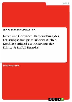 Greed and Grievance. Untersuchung des Erklärungsparadigmas innerstaatlicher Konflikte anhand des Kriteriums der Ethnizität im Fall Ruandas (eBook, PDF) Greed and Grievance. Untersuchung des Erklärungsparadigmas innerstaatlicher Konflikte anhand des Kriteriums der Ethnizität im Fall Ruandas (eBook, PDF)