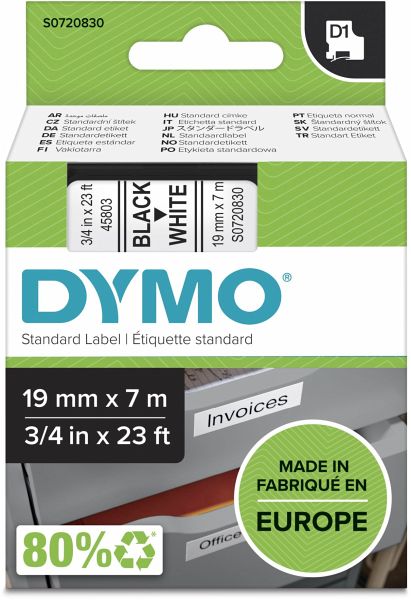 DYMO Schriftbänder D1-19 mm x 7 m schwarz auf weiß 