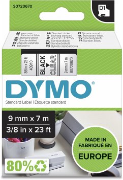 Dymo D1 Schriftband 9 mm x 7 m schwarz auf transparent 40910