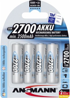 1x4 Ansmann Akku 2700 Mignon AA 2500 mAh