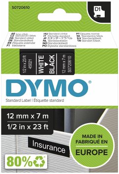 Dymo D1 Schriftband 12 mm x 7 m weiß auf schwarz 45021