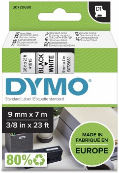 Cover Dymo D1 Schriftband 9 mm x 7 m schwarz auf weiß 40913