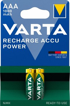 1x2 Varta Rechargeable Accu AAA Ready2Use NiMH 1000 mAh Micro