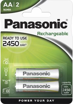 1x2 Panasonic Akku NiMH Mignon AA 2450 mAh Rechargeable Evolta