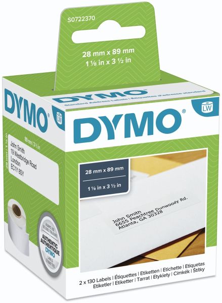 Dymo Adress-Etiketten 28 x 89 mm weiß 2x 130 St. 99010 Dymo Adress-Etiketten 28 x 89 mm weiß 2x 130 St. 99010
