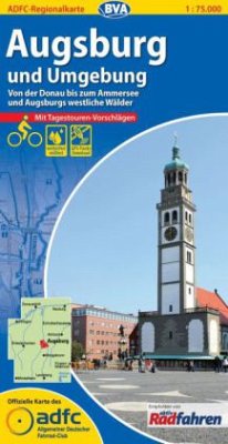 ADFC-Regionalkarte Augsburg und Umgebung mit Tagestouren-Vorschlägen, 1:75.000, reiß- und wetterfest, GPS-Tracks Download