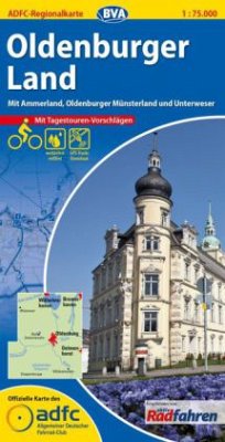 Cover ADFC-Regionalkarte Oldenburger Land mit Tagestouren-Vorschlägen, 1:75.000, reiß- und wetterfest, GPS-Tracks Download