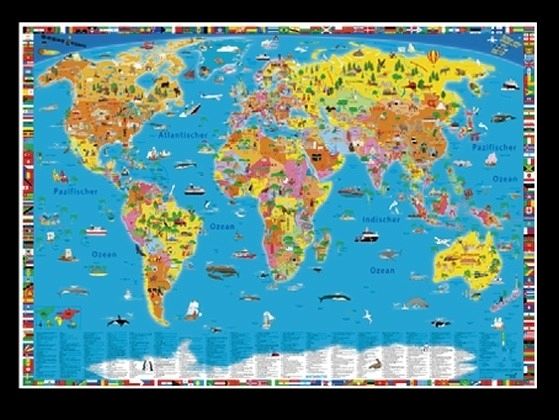 Weltkarte, - bei politische Illustrierte Landkarten Planokarte portofrei