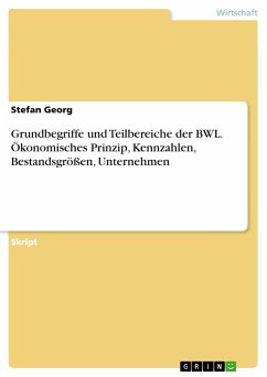 Grundbegriffe und Teilbereiche der BWL. Ökonomisches Prinzip, Kennzahlen, Bestandsgrößen, Unternehmen - Georg, Stefan