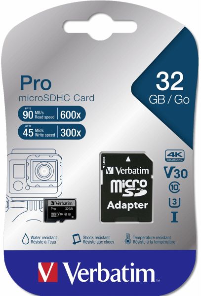 Verbatim microSDHC Pro 32GB Class 10 UHS-I incl Adapter Verbatim microSDHC Pro 32GB Class 10 UHS-I incl Adapter