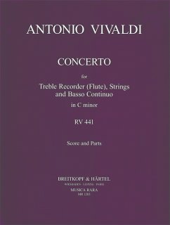 Cover Flötenkonzert in c RV441 for treble recorder (fl), strings, bc Partitur und Stimmen