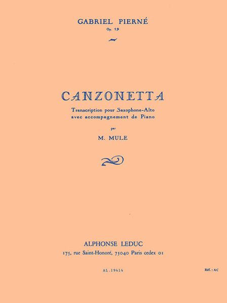 Canzonetta op.19 pour saxophone alto et piano