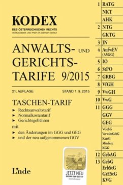Cover KODEX Anwalts- und Gerichtstarife 9/2015 (f. Österreich)