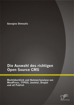 Cover Die Auswahl des richtigen Open Source CMS: Marktüberblick und Nutzwertanalyse von WordPress, TYPO3, Joomla!, Drupal und eZ Publish (eBook, PDF)